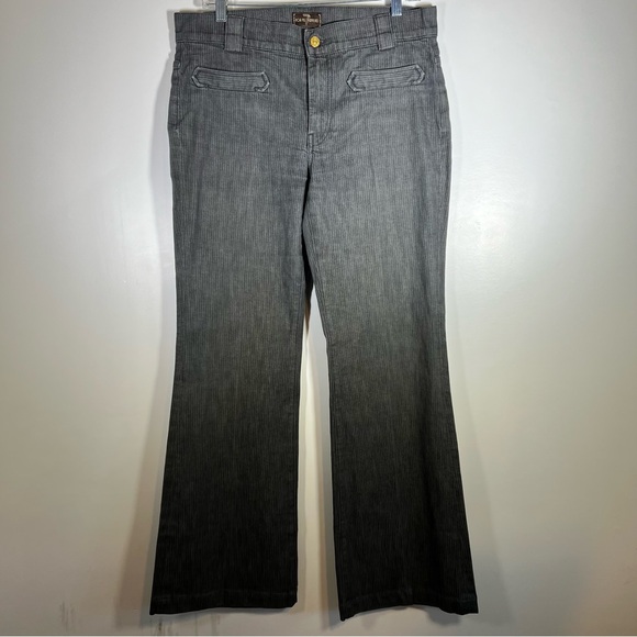 7 for All Mankind Gray Striped Flare High Rise Stretch Trouser Denim Jean SZ 32 - Picture 4 of 14